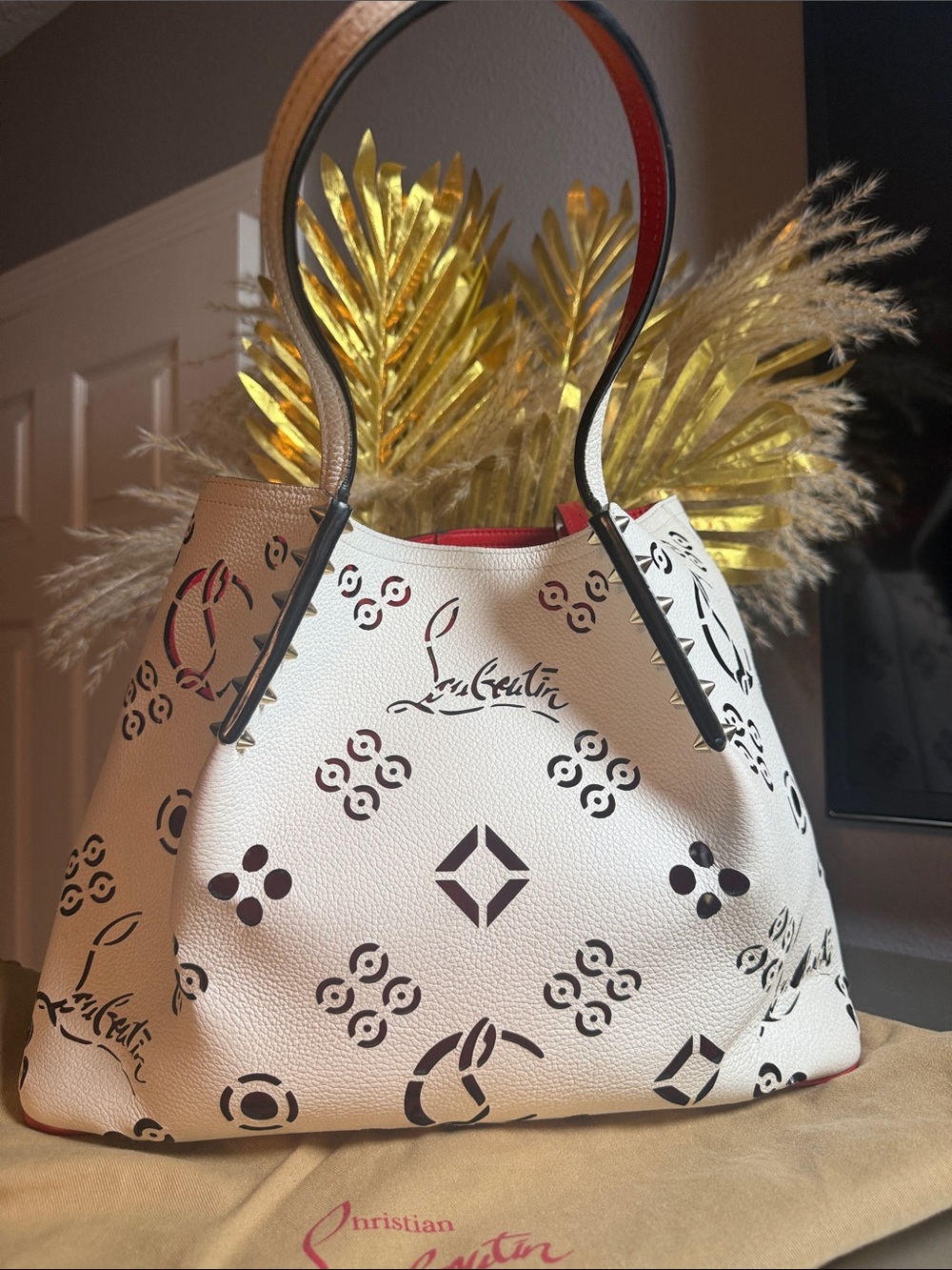 Like New Christian Louboutin White Perforated Leather Tote